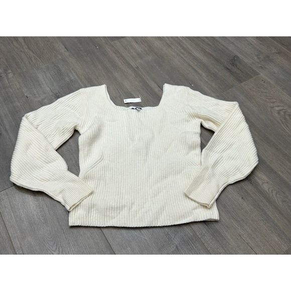 Madewell SoftWool Square-Neck Pullover Ribbed Sweater Heather Cloud Size S NWT - Picture 4 of 11